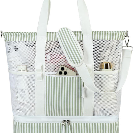 Vepine | Mesh Beach Tote Bag with Insulated Cooler Compartment | Versatile Picnic Bag for Summer Outings