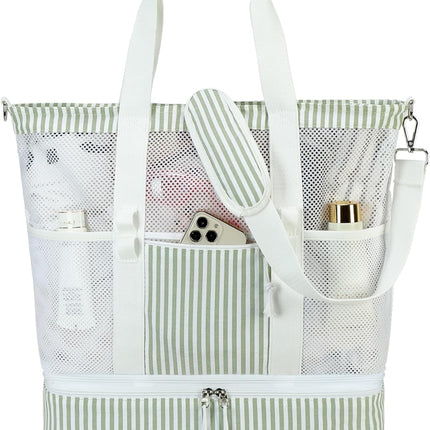 Vepine | Mesh Beach Tote Bag with Insulated Cooler Compartment | Stylish & Versatile Pool Bag for Summer Outings