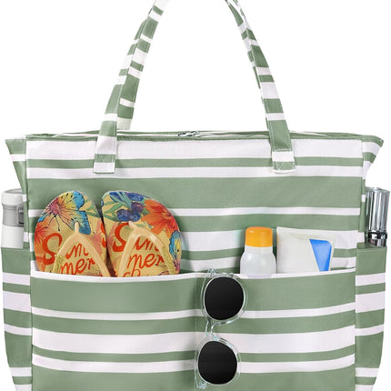 Vepine Waterproof Beach Tote Bag with Zipper & Sandproof Design | Large Capacity for Travel and Gym