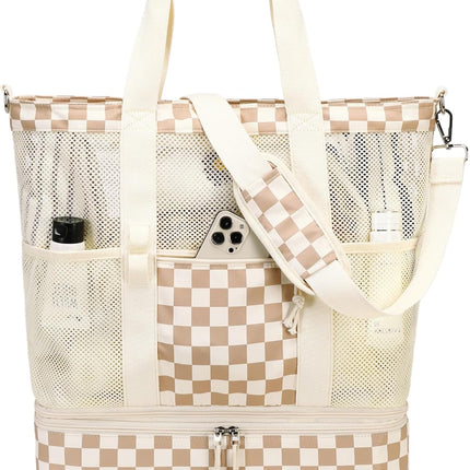 Vepine | Mesh Beach Tote Bag with Insulated Cooler Compartment | Stylish & Versatile Pool Bag for Summer Outings