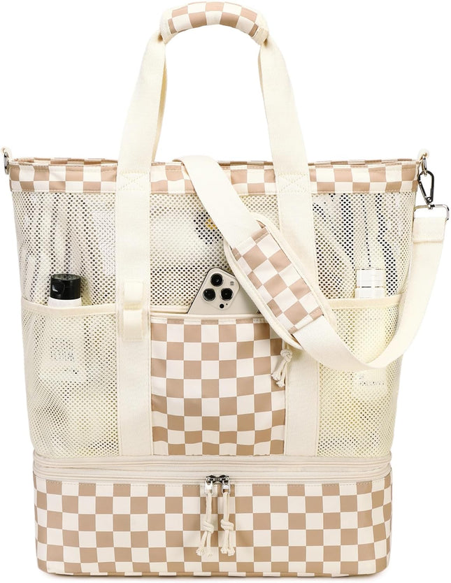Vepine | Mesh Beach Tote Bag with Insulated Cooler Compartment | Stylish & Versatile Pool Bag for Summer Outings