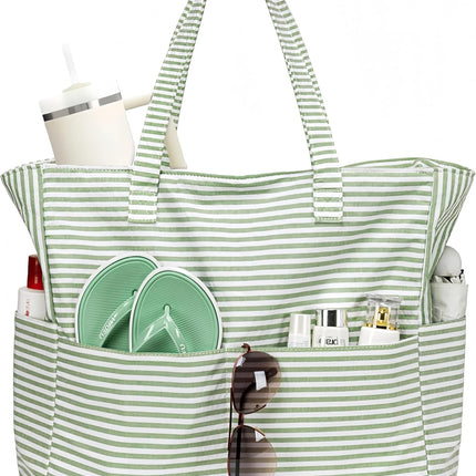 Coastal Collection | Large Waterproof Beach Tote Bag with Zipper & Wet Pocket | Versatile for Travel, Gym, and Grocery