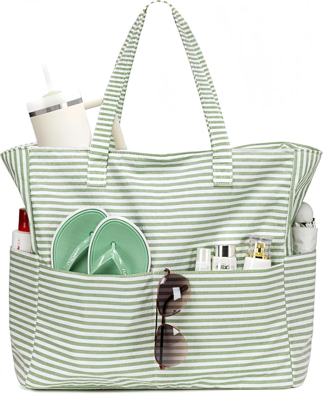 Coastal Collection | Large Waterproof Beach Tote Bag with Zipper & Wet Pocket | Versatile for Travel, Gym, and Grocery