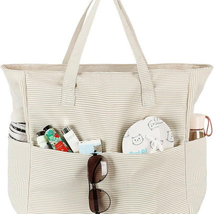 Coastal Collection | Large Waterproof Beach Tote Bag with Zipper & Wet Pocket | Versatile for Travel, Gym, and Grocery