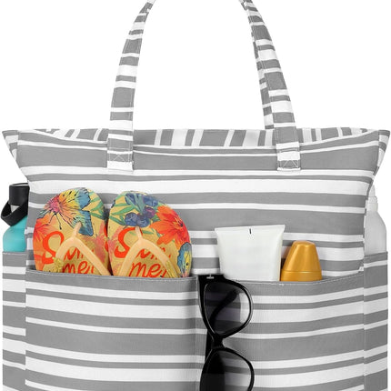 Vepine Waterproof Beach Tote Bag with Zipper & Sandproof Design | Large Capacity for Travel and Gym
