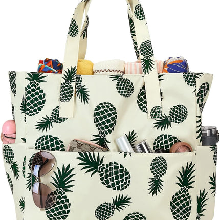 Coastal Collection | Large Waterproof Beach Tote Bag with Zipper & Wet Pocket | Versatile for Travel, Gym, and Grocery