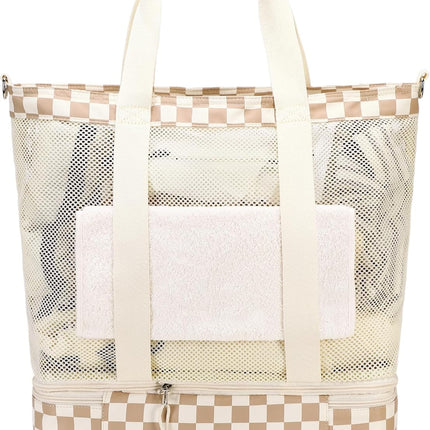 Vepine | Mesh Beach Tote Bag with Insulated Cooler Compartment | Stylish & Versatile Pool Bag for Summer Outings