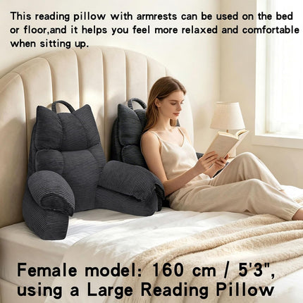 Cozy Reading Pillow with High Arm Rests & Supportive Memory Foam | Perfect Back Support for Relaxing, Reading & Gaming in Bed