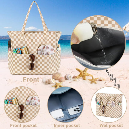Vepine Waterproof Beach Tote Bag with Wet Compartment | Extra Large Carry-On for Weekend Travel