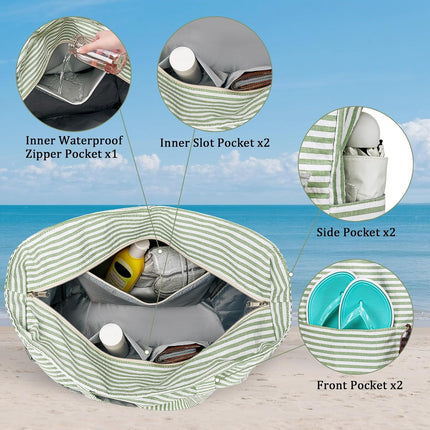 Coastal Collection | Large Waterproof Beach Tote Bag with Zipper & Wet Pocket | Versatile for Travel, Gym, and Grocery