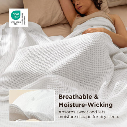 Cozy Haven | 100% Cotton Queen Blanket with Cooling Waffle Weave | Soft & Breathable for Summer Comfort