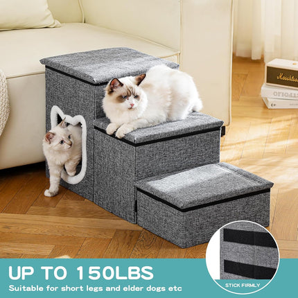 Pet Haven | 3-Step Non-Slip Dog Stairs with Storage | Easy Access for Small Dogs and Cats
