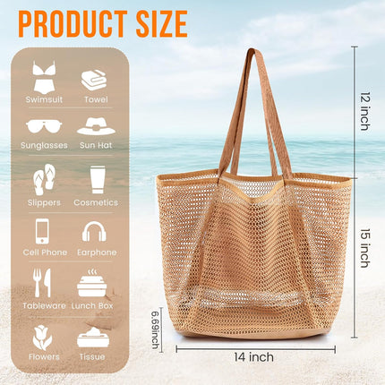 Summer Vibes | Mesh Beach Tote Bag with Large Inner Pocket | Sandproof Design for Effortless Travel