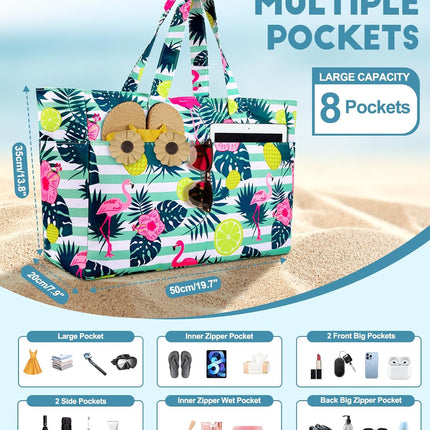 Ultimate Beach Tote | Extra Large Waterproof Bag with Zippered Wet Compartment | Lightweight & Foldable for Easy Travel