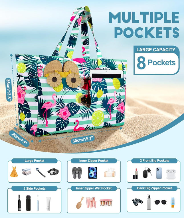 Ultimate Beach Tote | Extra Large Waterproof Bag with Zippered Wet Compartment | Lightweight & Foldable for Easy Travel