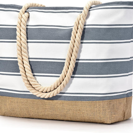 Vepine Large Canvas Beach Tote Bag with Waterproof Design | Stylish & Sandproof Travel Essential for Summer Fun