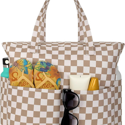 Vepine Waterproof Beach Tote Bag with Zipper & Sandproof Design | Large Capacity for Travel and Gym