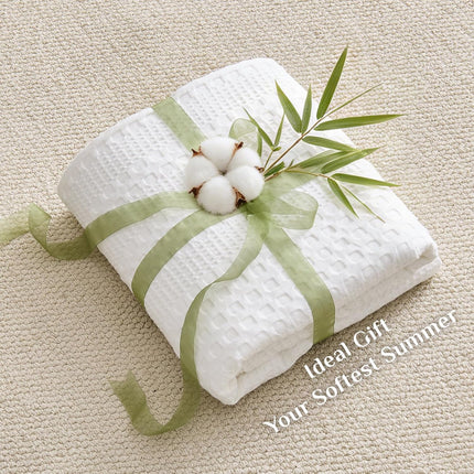 Cooling Waffle Blanket  – Lightweight Breathable Cotton Summer Blanket of Rayon Derived from Bamboo for Hot Sleepers, Soft Cozy Blankets with Ideal Weight for Bed, White, 90"x90"