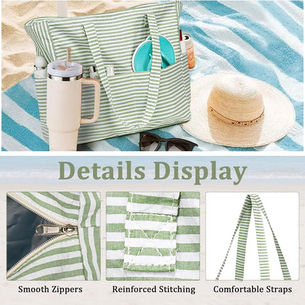 Coastal Collection | Large Waterproof Beach Tote Bag with Zipper & Wet Pocket | Versatile for Travel, Gym, and Grocery