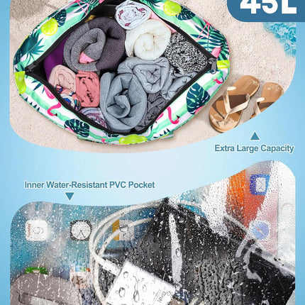 Ultimate Beach Tote | Extra Large Waterproof Bag with Zippered Wet Compartment | Lightweight & Foldable for Easy Travel