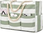 Beach Bliss | Large Canvas Beach Tote Bag with Zipper & Waterproof Design | Versatile 7-Pocket Storage for Sand-Free Fun