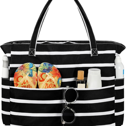 Vepine Waterproof Beach Tote Bag with Zipper & Sandproof Design | Large Capacity for Travel and Gym