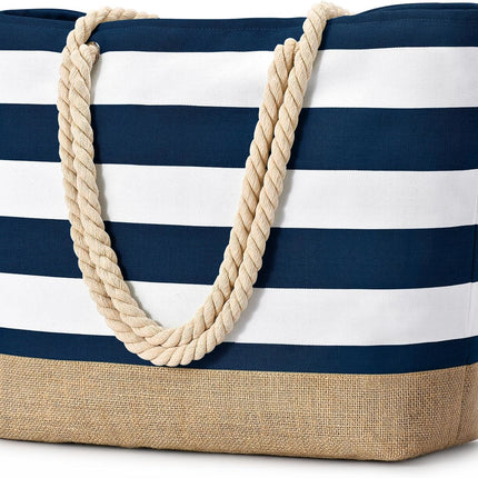 Vepine Large Canvas Beach Tote Bag with Waterproof Design | Stylish & Sandproof Travel Essential for Summer Fun