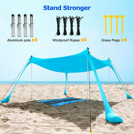 Family Beach Tent with Aluminum Poles and Sand Anchors, Beach Shade for 4 to 5 People – image 4