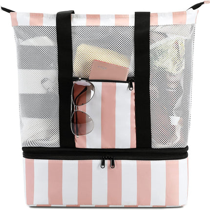 Vepine | Mesh Beach Tote Bag with Insulated Cooler Compartment | Versatile Picnic Bag for Summer Outings