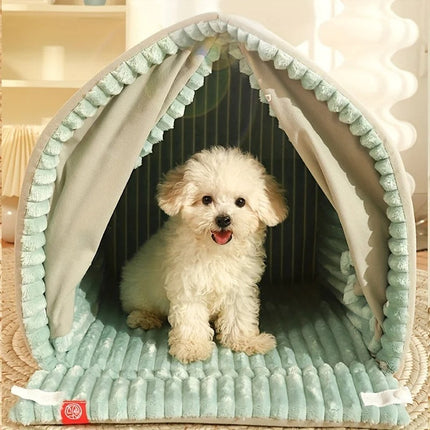 Warm Small Dog House with Double Door Curtain | Cozy Indoor/Outdoor Shelter for Winter Comfort