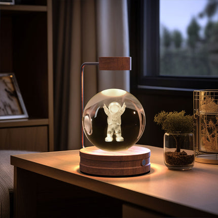 Crystal Glass LED Night Light with 3D Pattern | USB Rechargeable Home Decor for Warm Ambiance
