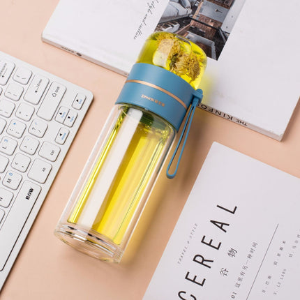 Leakproof Glass Water Bottle with Tea Infuser & Double Wall Design | Stylish Hydration for Hot and Cold Beverages