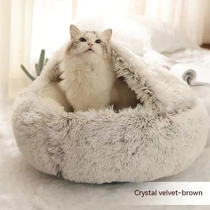Plush Round Pet Bed for Dogs and Cats with Cozy Crystal Velvet | 2-in-1 Design for Ultimate Warmth and Comfort