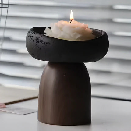 Cement and Wood Candle Holder with Textured Elegance | Versatile Decor for Wax Candles and Greenery