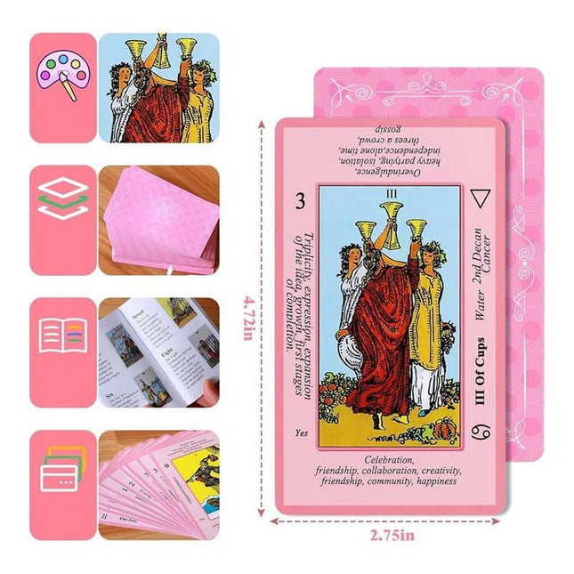 Pink Tarot Cards Deck Set for Beginners with Meanings on Them, Witchy Gifts – image 18