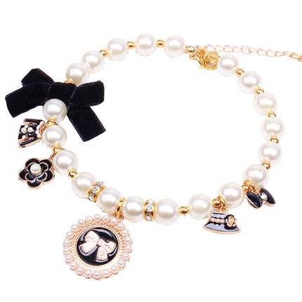 Elegant Dog Chain with Teddy Lace Bow & Cat Bell | Stylish Pet Accessory for Making a Statement