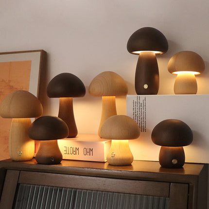 Wooden Mushroom LED Night Light with Touch Switch | Creative Cozy Decor for Warm Ambiance