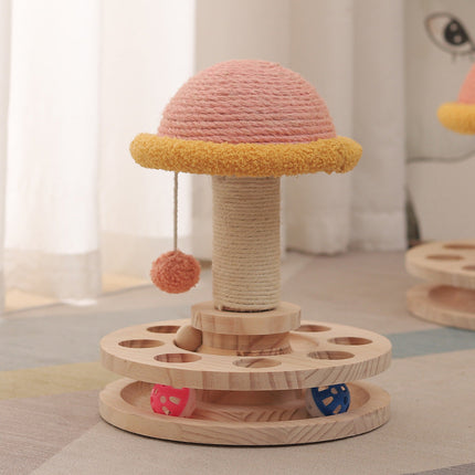 Solid Wood Turntable Cat Toy with Sisal Grinding Claw | Durable Climbing Frame for Healthy Scratching and Play