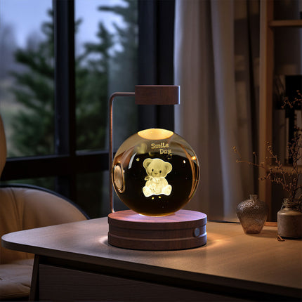 Crystal Glass LED Night Light with 3D Pattern | USB Rechargeable Home Decor for Warm Ambiance