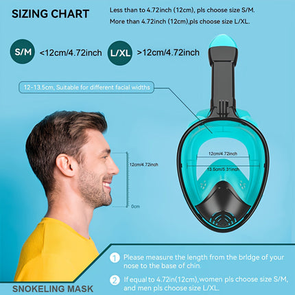 Full Face Snorkel Mask with 180 Degree View, Snorkeling Gear with Dry Top Snorkel