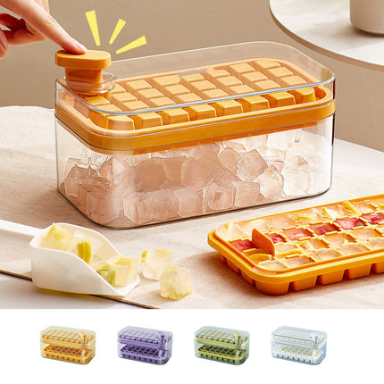 One-Press Ice Cube Maker Tray with Stackable Lid | BPA-Free Molds for Effortless Ice Preparation