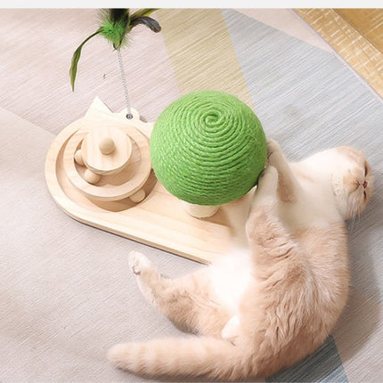 Cat Scratch Toy with Solid Wood Base & Double Sisal Balls | Interactive Play for Healthy Feline Activity