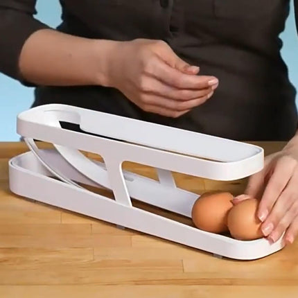 Automatic Rolling Egg Rack Holder with Gravity-Fed Design | Space-Saving Organizer for Easy Access in Kitchen