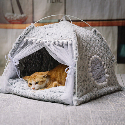 Semi-Enclosed Pet Bed with Breathable Cloth Design | Cozy Retreat for All Seasons and Sizes