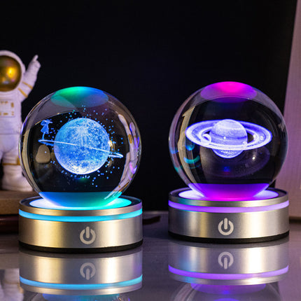 3D Carved Crystal Ball Night Lamp with USB Plug-In | Modern Home Decor for Warm Atmosphere
