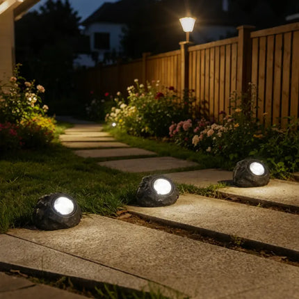 Solar Powered Garden Spotlight with Natural Stone Design | Wireless Illumination for Outdoor Ambiance