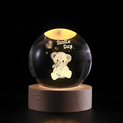 Luminous Crystal Ball with 3D Engraved Planets | Magical Night Light for Cozy Home Decor