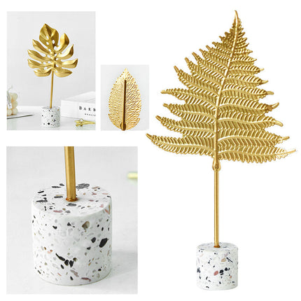 Golden Leaves Ornaments, Metal Leaf Sculpture with Terrazzo Base – image 8