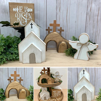 Easter Decorations for Home, Jesus Tomb Tiered Tray Decor, Jesus Easter Church and Angel – image 8