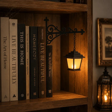 Bookshelf Light with Charming Pendant Design | Cordless Wrought Iron Accent for Cozy Reading Nooks